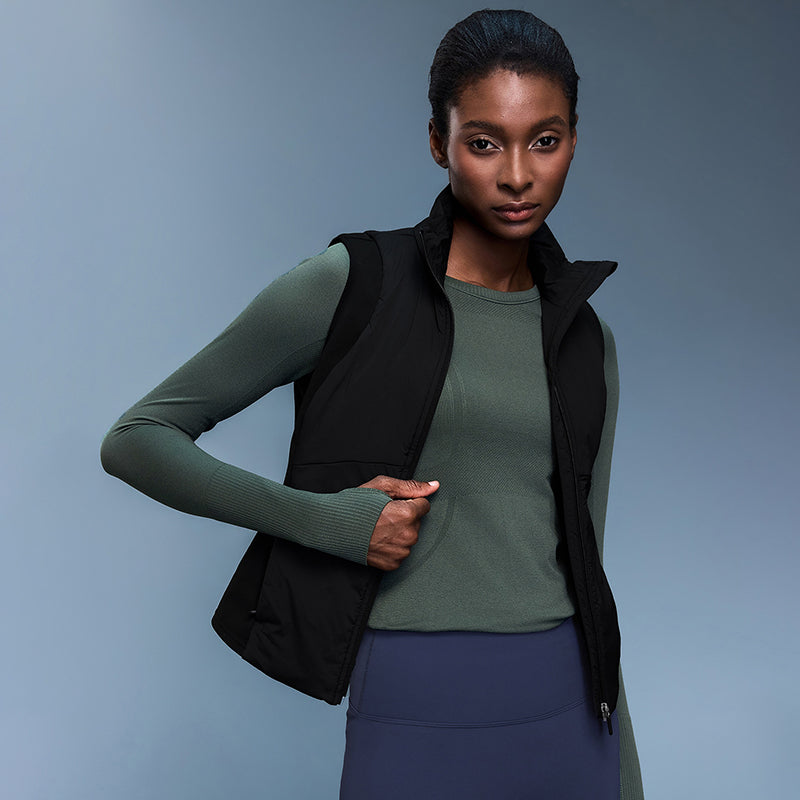 Light fleece-lined cropped stand-collar windproof vest