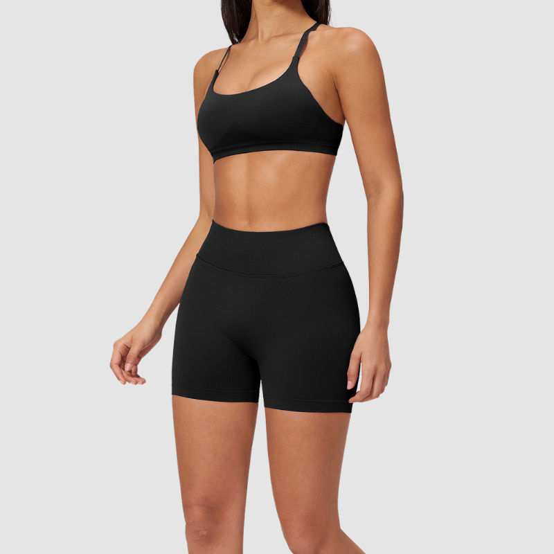 Wholesale Seamless Cross-Back Sports Bra & High-Waist Biker Shorts Set – Quick-Dry Yoga 2-Piece