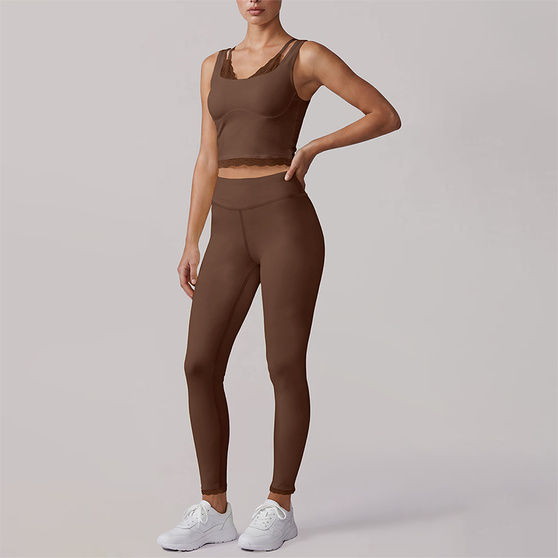 Wholesale Women's fake two-piece tank top & High-Waist Leggings Set - Naked Feel Yoga Gym Activewear