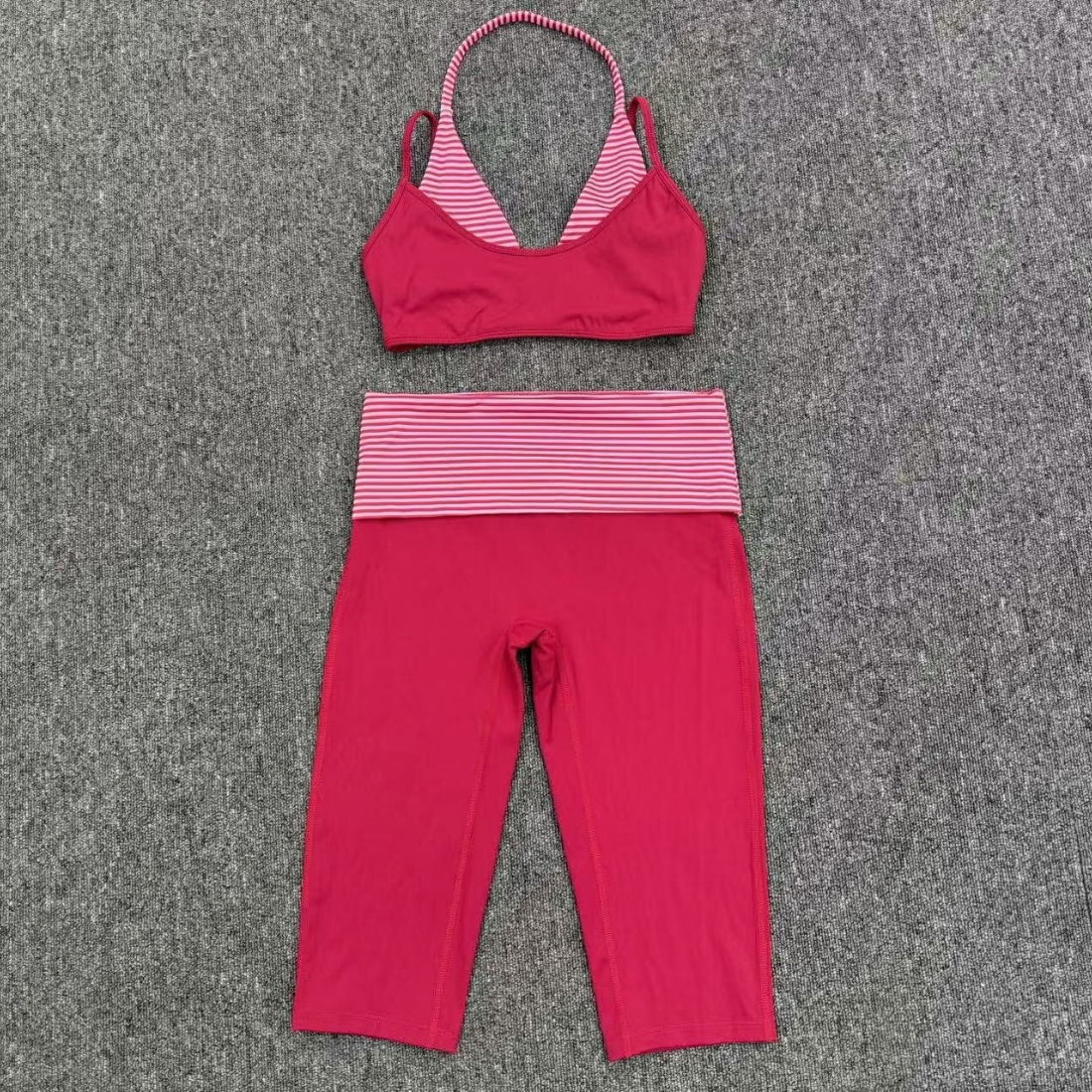 Wholesale Women's Faux-layered Bra Bra+Fold-over Waistband Shorts 2-Piece Set