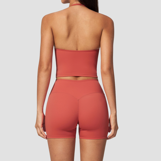 Wholesale Women's Deep-V Sleeveless Vest and High-waist Shorts Yoga Set