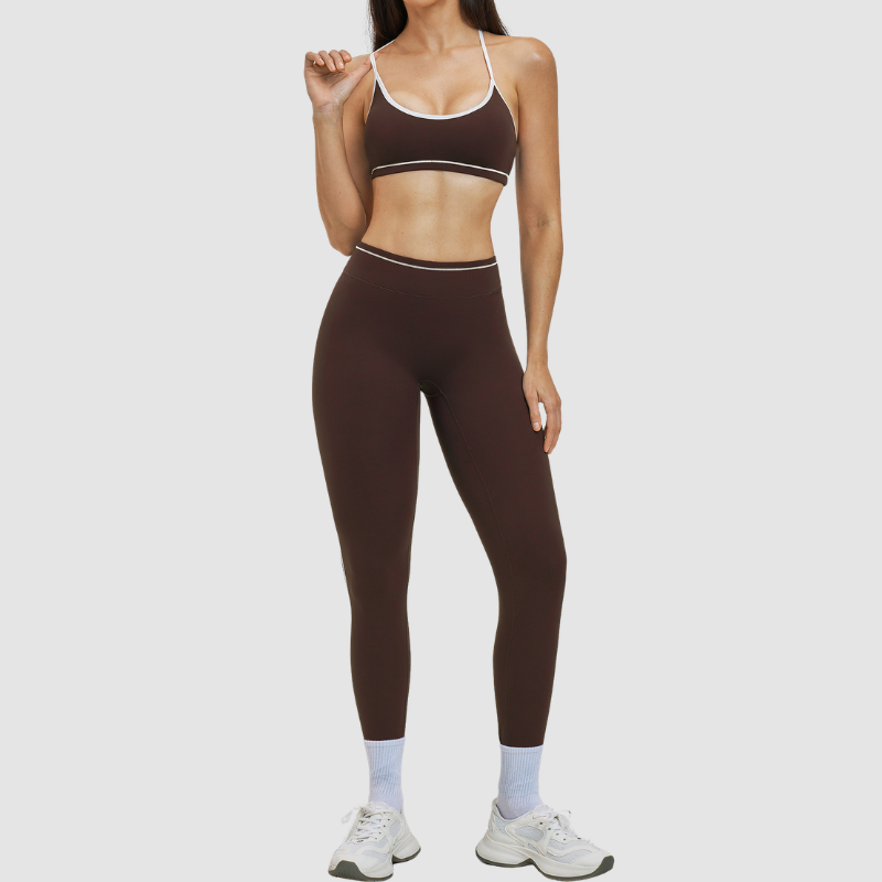 Women's Contrasting Color Backless Bra+Highlighted Legging 2-piece Set
