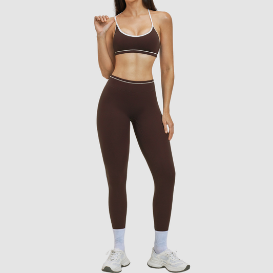 Women's Contrasting Color Backless Bra+Highlighted Legging 2-piece Set