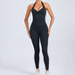 Halter hollow out tight fitting sports jumpsuit