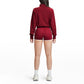 Color-blocked loose-fitting jacket + high-waisted shorts 2-piece set