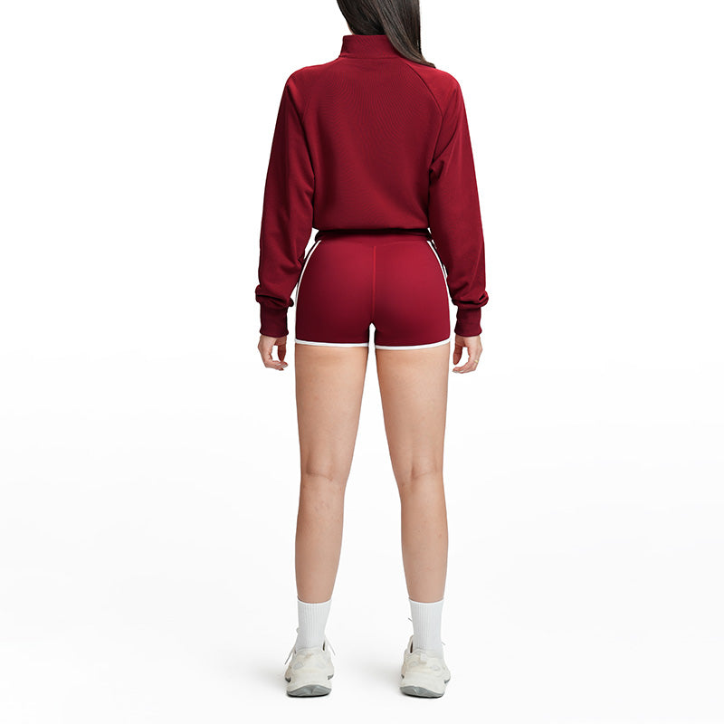 Color-blocked loose-fitting jacket + high-waisted shorts 2-piece set