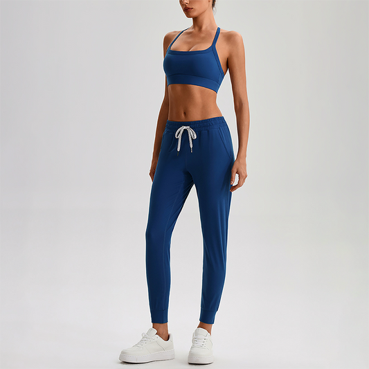 Wholesale Naked-Feel Open-Back Sports Bra & High-Waist Jogger Pants Set – Sculpting Yoga 2-Piece
