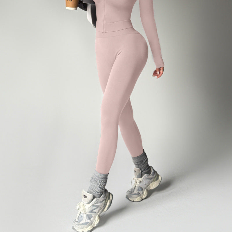 Slim-fitting zippered jacket + seamless trousers two-piece set