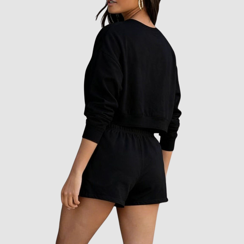 Wholesale Women's Crew Neck Long Sleeve Loose Sweatshirt Set – Casual Pullover Top + Shorts