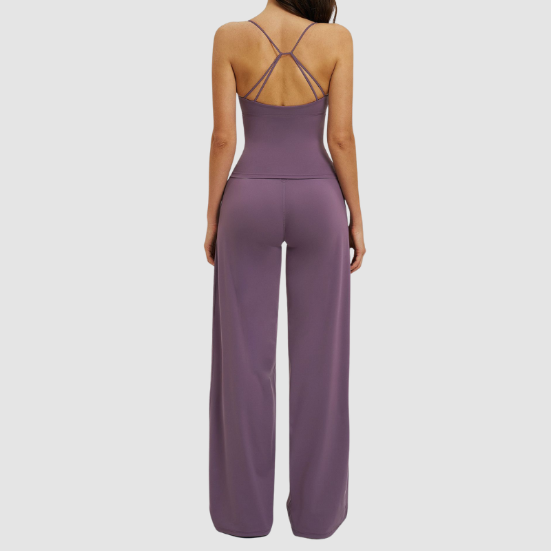 Wholesale thin-strap sports tank top + straight-leg wide-leg pants 2-piece set