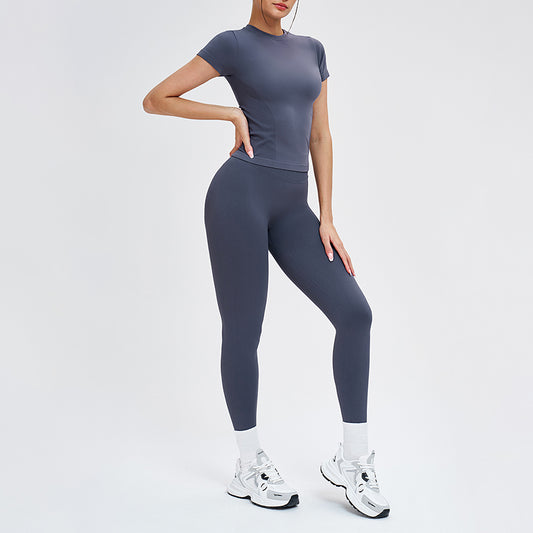 Wholesale solid color round-neck T-shirt + leggings