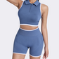 Stand collar zip vest + sports shorts two-piece set