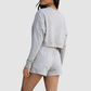 Wholesale Women's Crew Neck Long Sleeve Loose Sweatshirt Set – Casual Pullover Top + Shorts