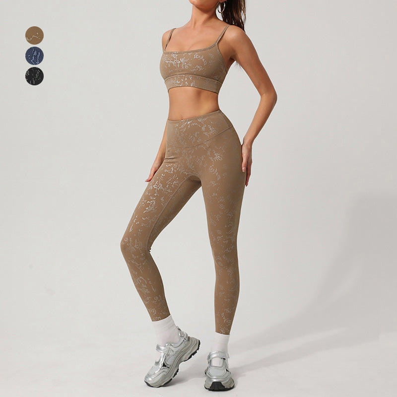 Wholesale Women's silver-printed Sports Bra + athletic leggings