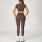 round-neck short sleeve sports crop top+high-waisted leggings set