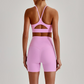 Wholesale Brushed Naked-Feel Open-Back Sports Bra & High-Waist Shorts Set – Sculpting Yoga 2-Piece