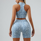 Women's Leopard Print Zipper Tank Top+Hip High Shorts 2-Piece Set