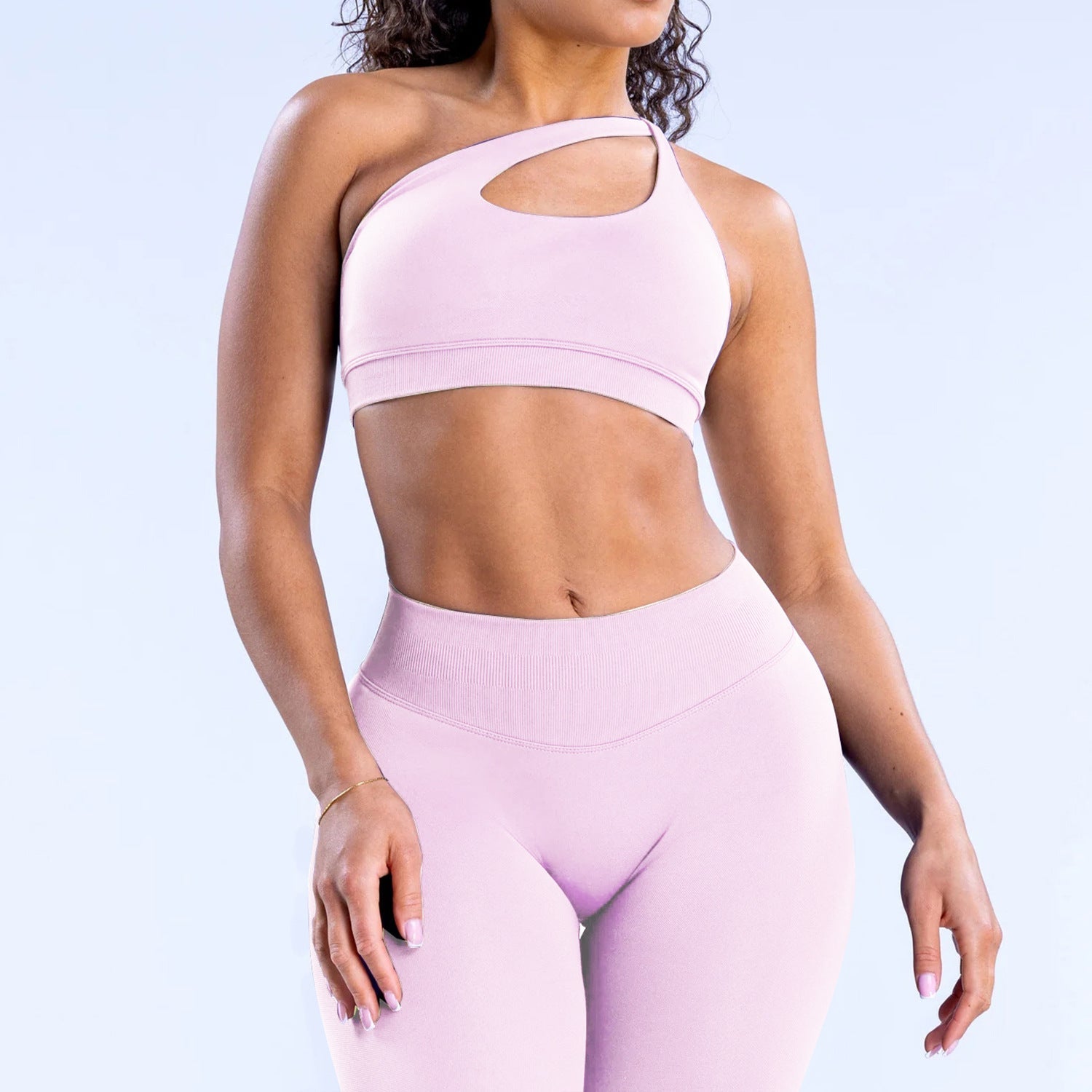 Slanted shoulder Sports Bra + High-waisted leggings 2-Piece Set