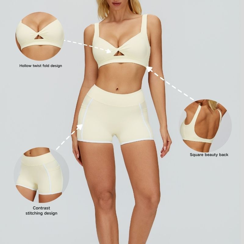 Beautiful Backless Sports Bra+Contrasting Fitness Shorts 2-piece set