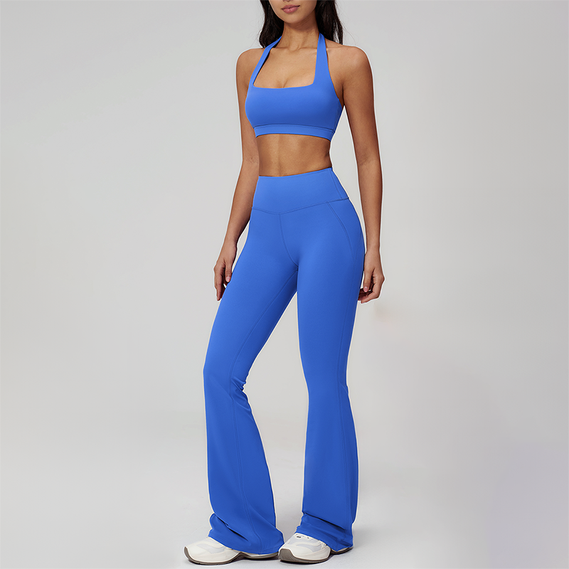 Halter Sports Bra + High-waisted Flared Leg pants 2-Piece Set