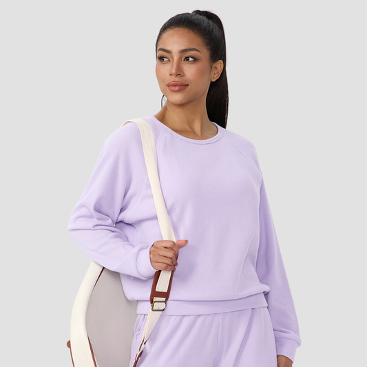 Women's Waffle Knit Crew Neck Long Sleeve Athletic T-Shirt
