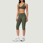Wholesale color-blocked V-neck sports bra & striped cropped pants set