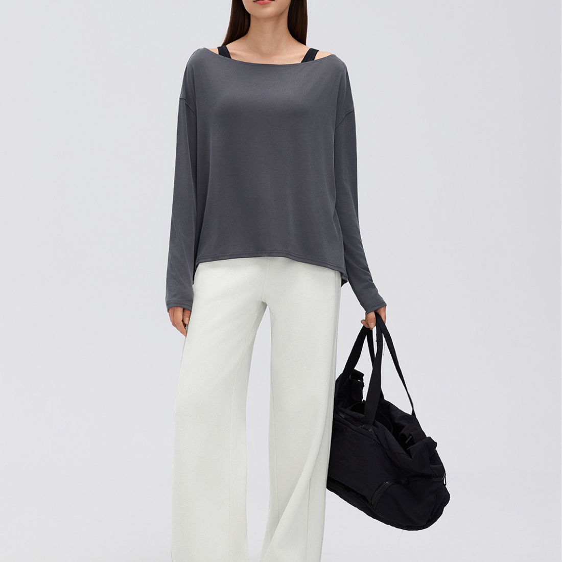 Wholesale Women's Activewear Loose Asymmetric-Shoulder Long-Sleeve Yoga Top