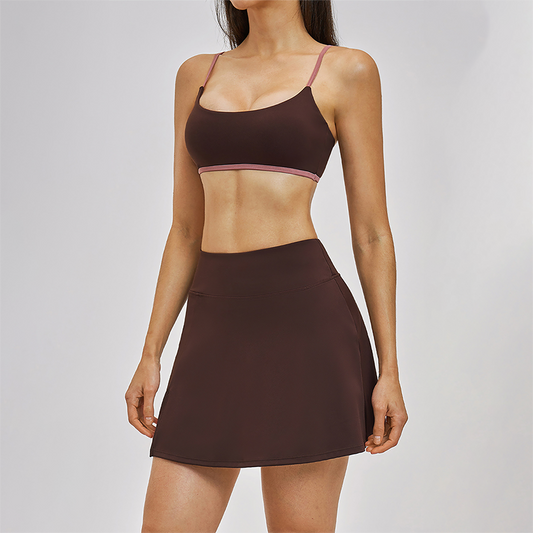 Naked and beautiful back bra+anti glass two-piece tennis skirt 2-piece set