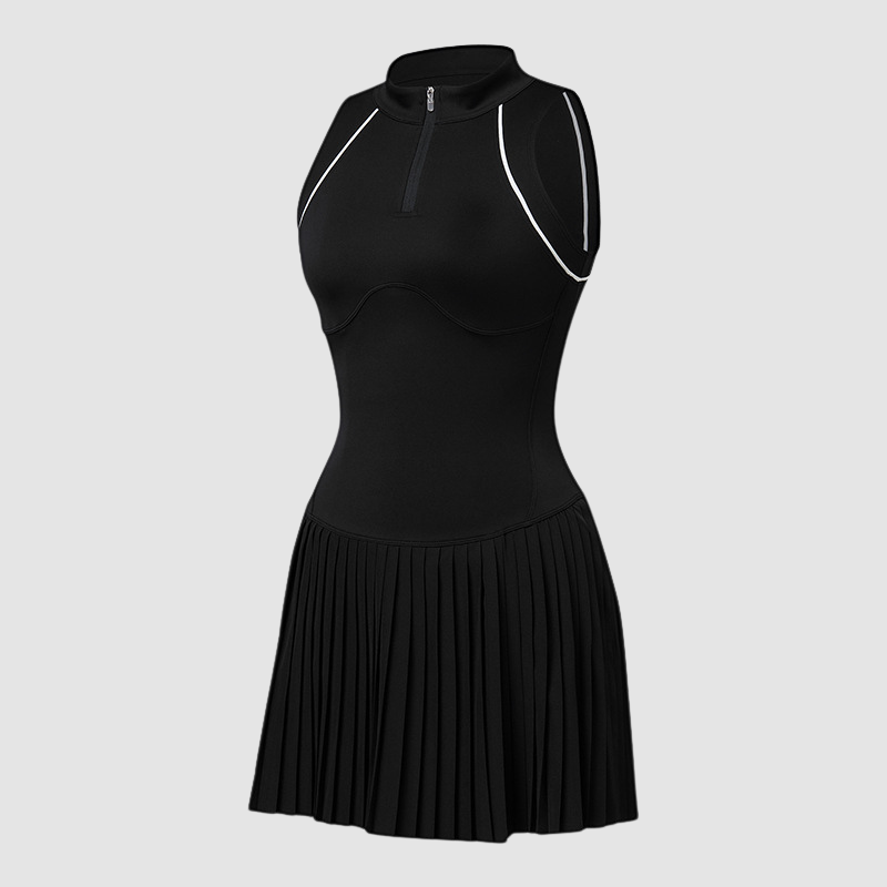 Wholesale Women's Half-Zip Sleeveless Tennis Dress – Anti-Exposure Pleated Sports Dress