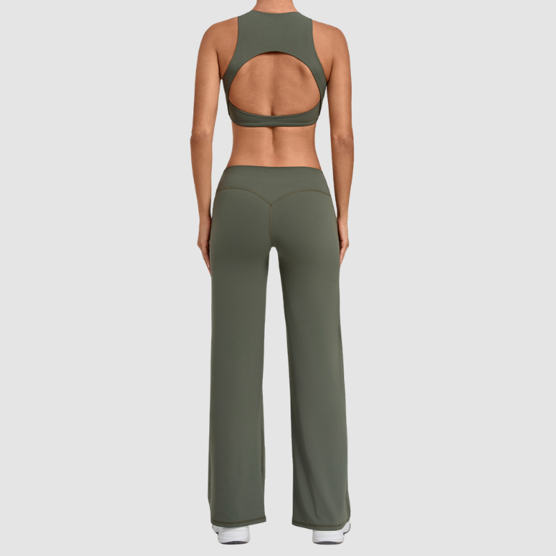 Wholesale Women's Sleeveless Yoga Set – Tummy Control Butt-Lifting Flare Pants 1081+9089