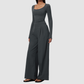 Wholesale Women's Brushed V-Neck Long Sleeve Top & Wide-Leg Pants Yoga Set
