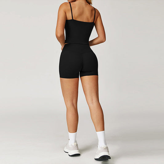 Brushed Thin straps tank top + High-Waist shorts 2-Piece Set