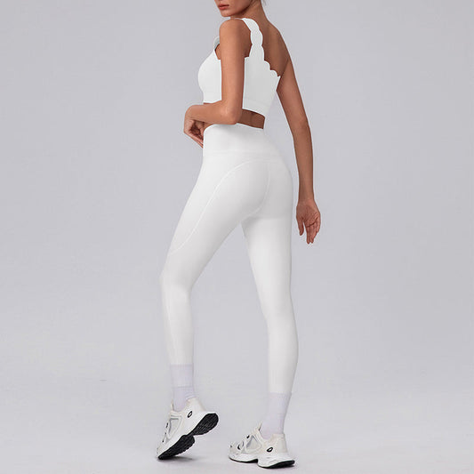 Wave Fitness off shoulder Sports crop top + High-Waist leggings 2-Piece Set