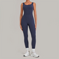 Wholesale Women's Brushed Yoga Jumpsuit – Open-Back Slim Fit Athletic Bodysuit w/ Chest Pad