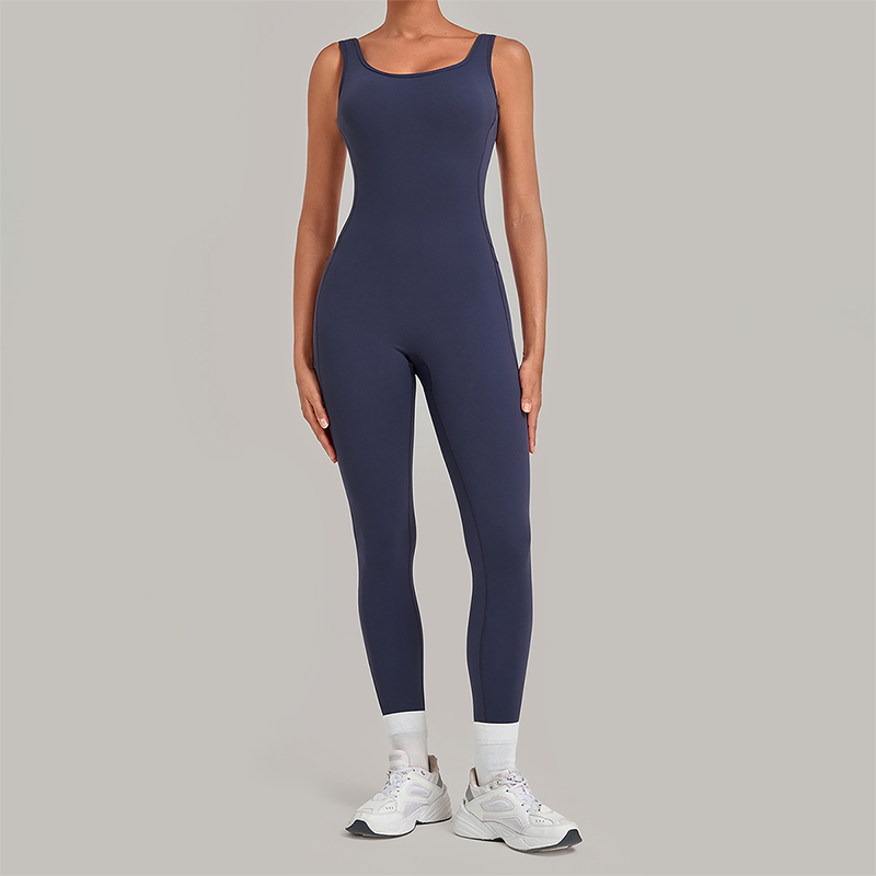 Wholesale Women's Brushed Yoga Jumpsuit – Open-Back Slim Fit Athletic Bodysuit w/ Chest Pad
