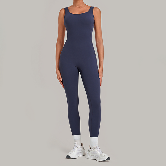 Wholesale Women's Brushed Yoga Jumpsuit – Open-Back Slim Fit Athletic Bodysuit w/ Chest Pad