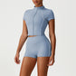 Stand-Collar Cropped Jacket + High-Waisted Butt-Lifting Shorts 2-Piece Set