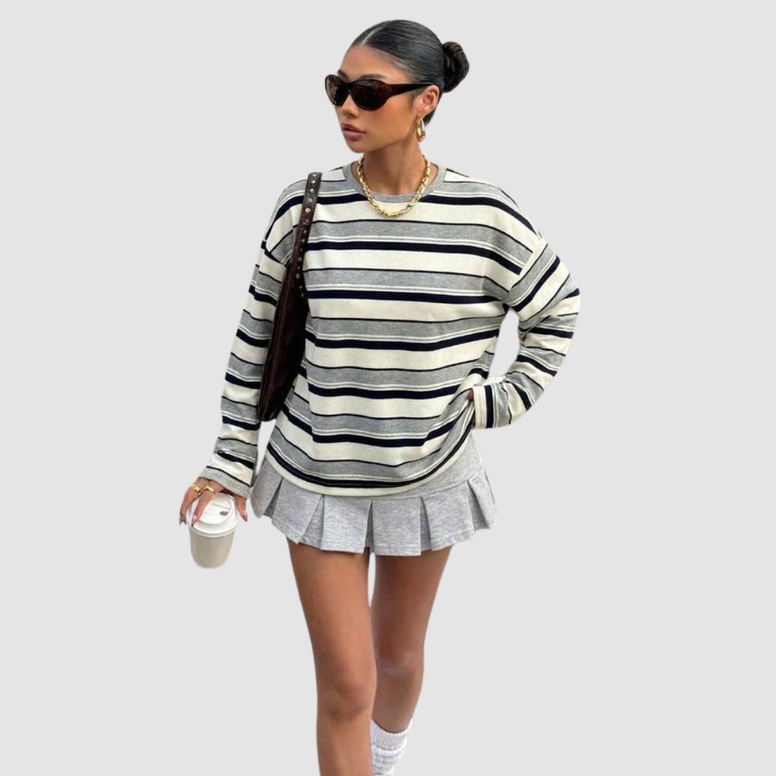 Wholesale Women's Striped  Loose Colorblock Long Sleeve Round-Neck Sweatshirt