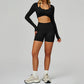 Seamless halter long sleeve top + High-waisted shorts 2-Piece Set