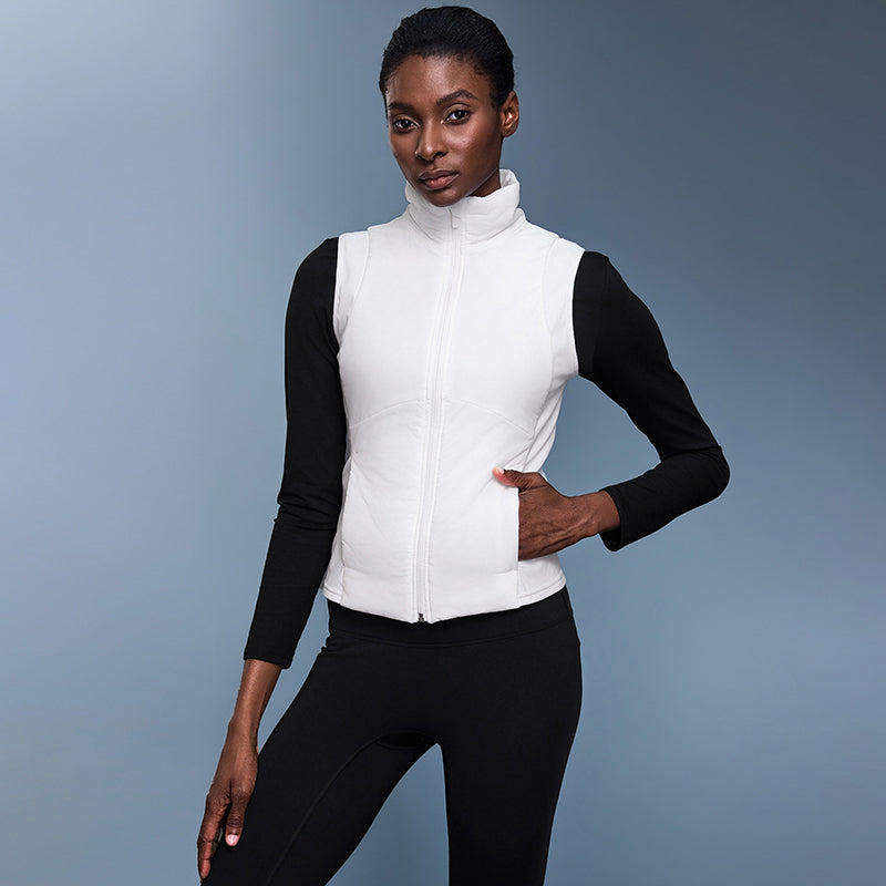 Light fleece-lined cropped stand-collar windproof vest