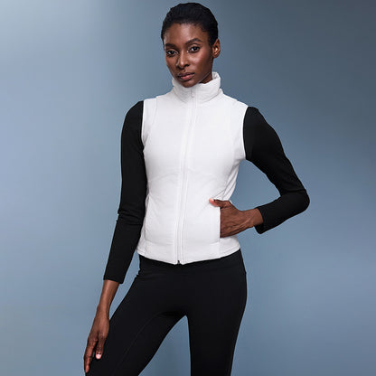 Light fleece-lined cropped stand-collar windproof vest