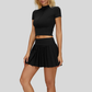 Slim-fit stand-up collar short-sleeved top+Anti-exposure design pleated skirt 2-piece set