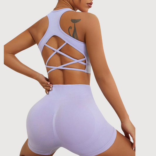 Cross-back sports high-waisted shorts two-piece set