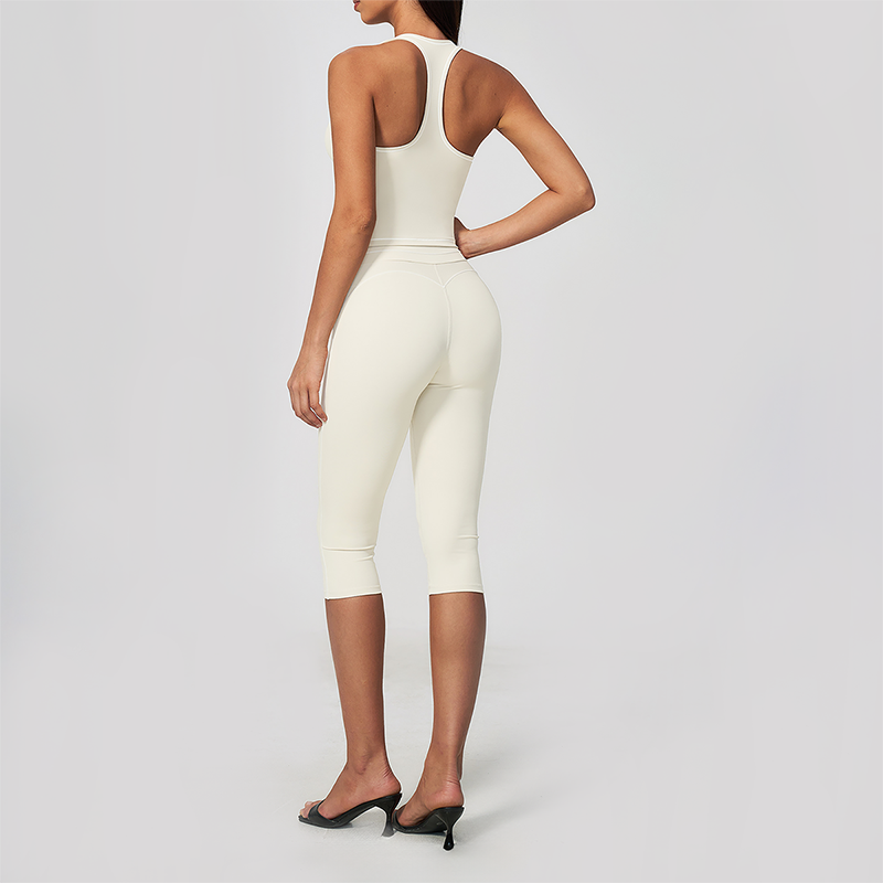 Wholesale Women's Colorblock Brushed Yoga Set: Halter V-Neck Top & Capri Pants