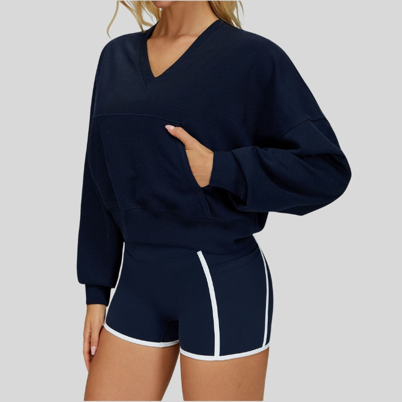 Warm V-neck hooded sweatshirt