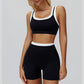 Contrast color sports bra + sports shorts 2-piece set