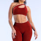 Slanted shoulder Sports Bra + High-waisted leggings 2-Piece Set