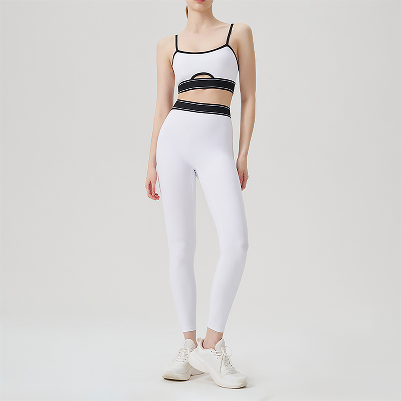 Wholesale color blocked backless vest+high waisted Legging 2-piece Set
