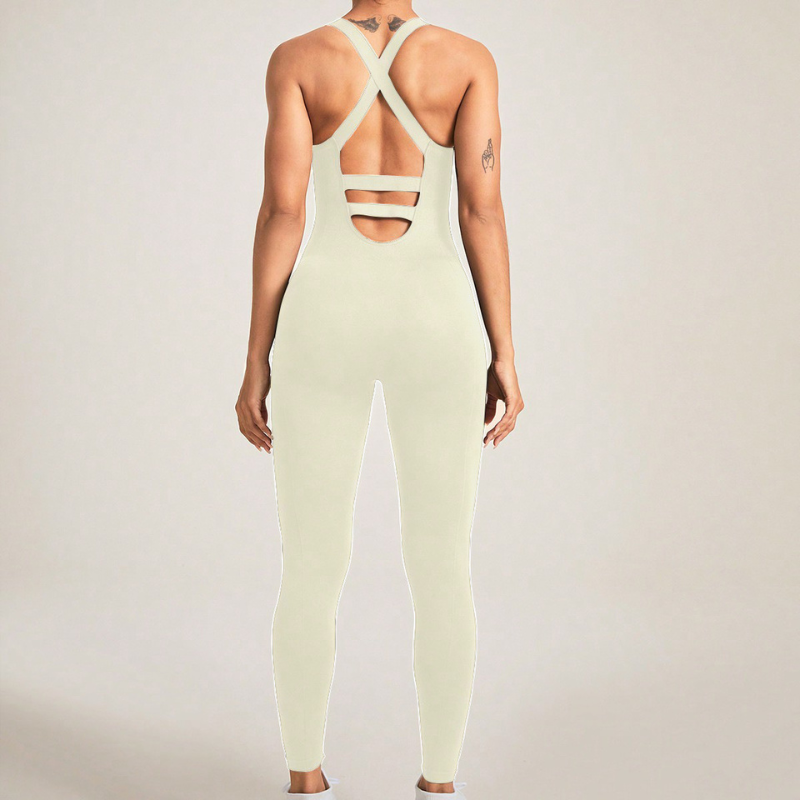 Seamless stretchy yoga bodysuit sports fitness jumpsuit