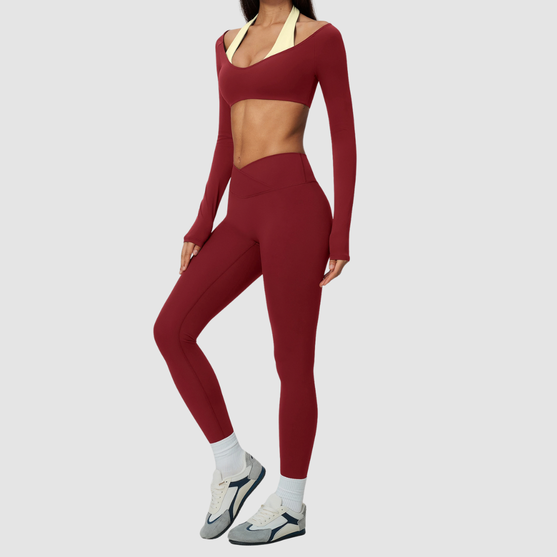 Wholesale Women's Brushed Long-Sleeve Top + Leggings Sports Set
